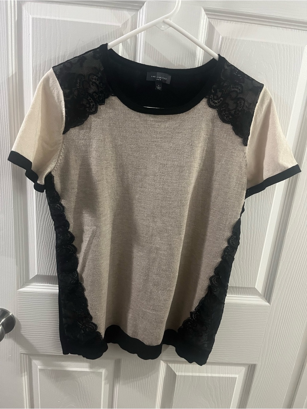 The Limited Cream and Black Lace Short Sleeve Tee